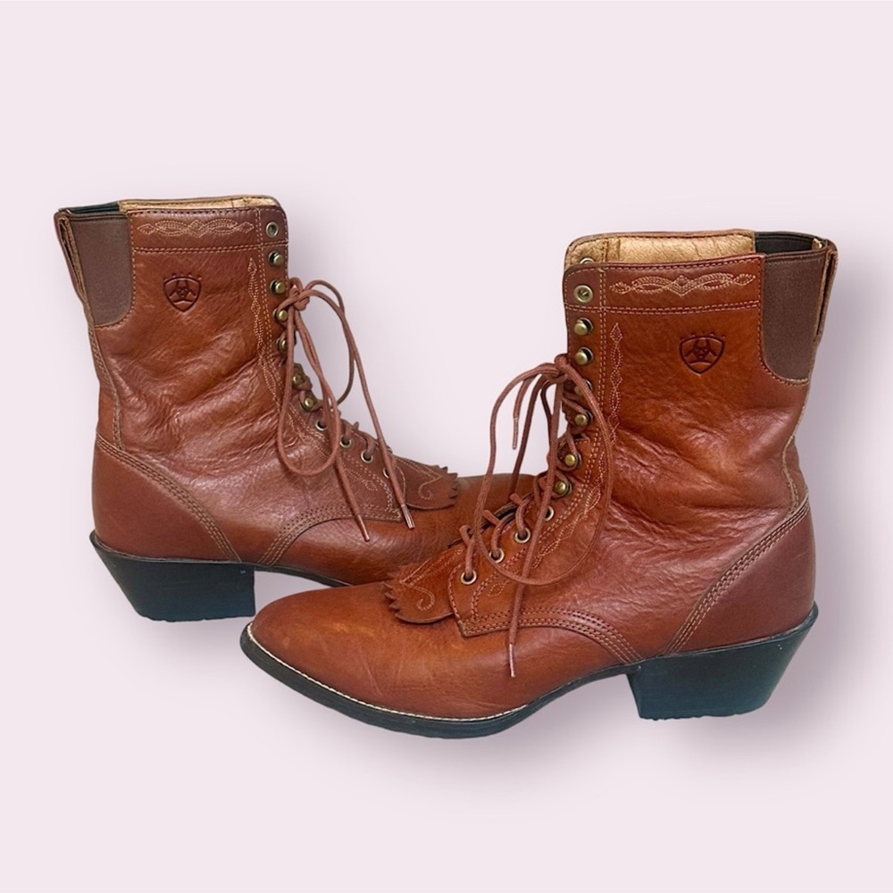Ariat Heritage Lace Up Brown Leather Boots Tam Women's 10